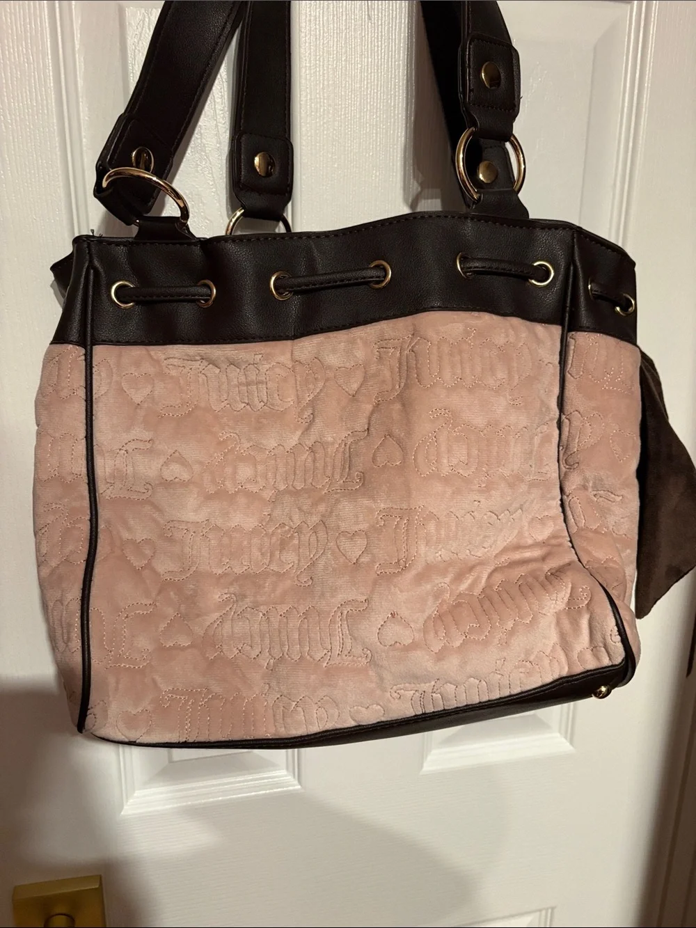 BNWT JUICY COUTURE Y2K Coquette Pink and Brown Embroidered Logo Shoulder Bag